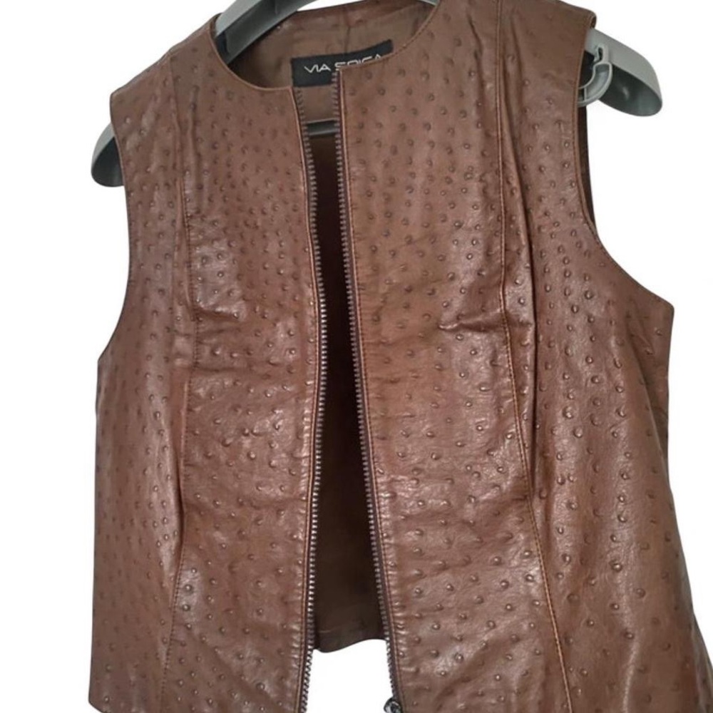 Via Spiga Brown Faux-Ostrich Leather Vest